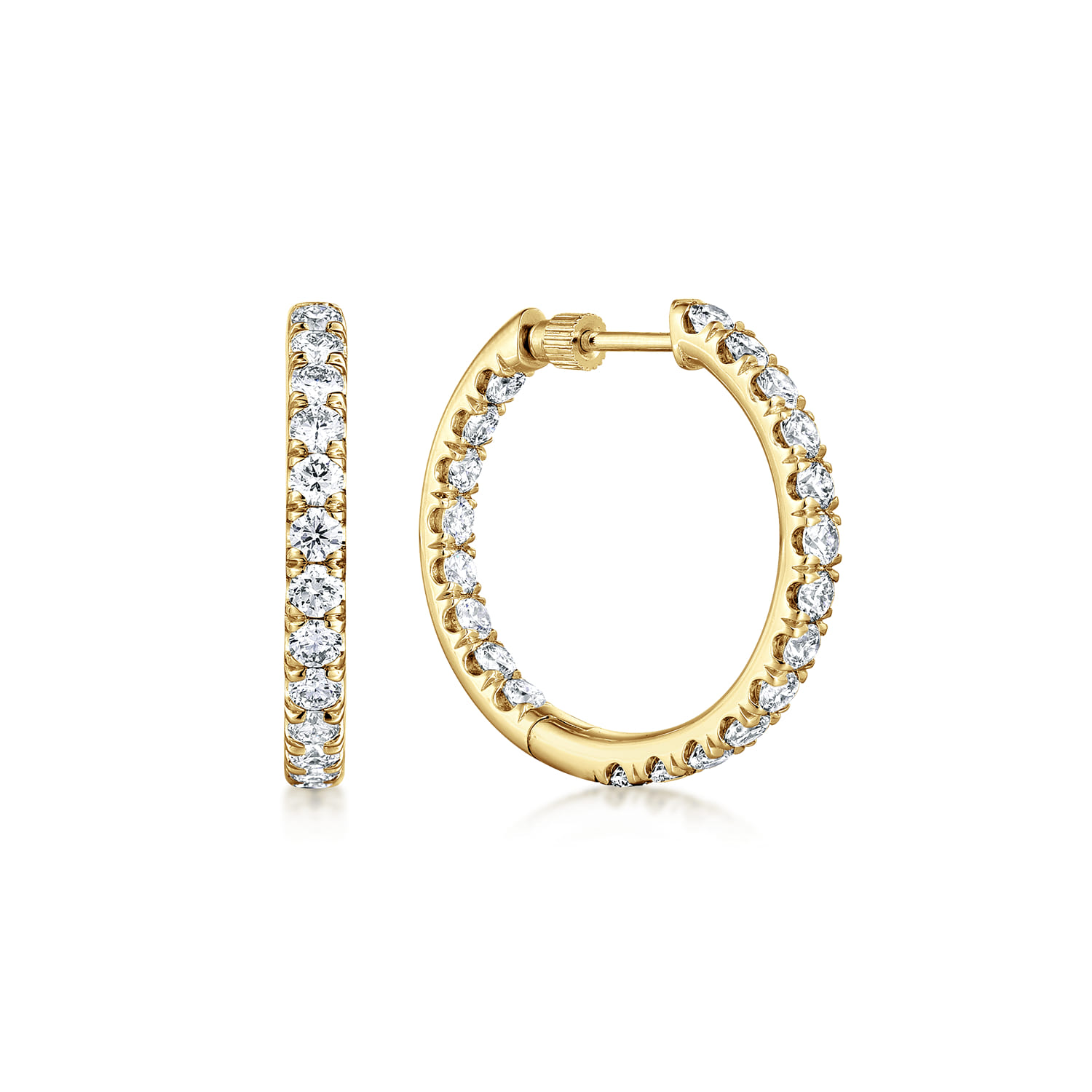 14K Yellow Gold French Pave 20mm Round Inside Out Diamond Hoop Earrings - 2.35 ct - Shot 1