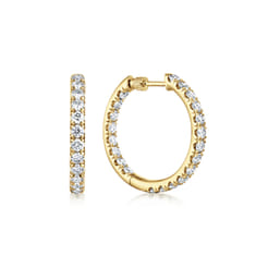 14K Yellow Gold French Pave 20mm Round Inside Out Diamond Hoop Earrings