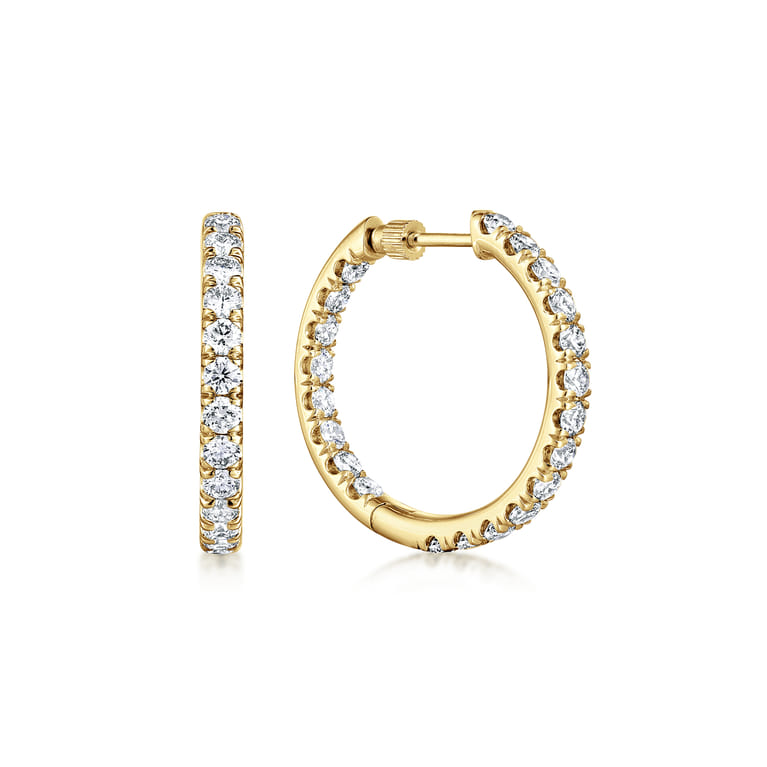 14K Yellow Gold French Pave 20mm Round Inside Out Diamond Hoop Earrings - 2.35 ct - Shot 1