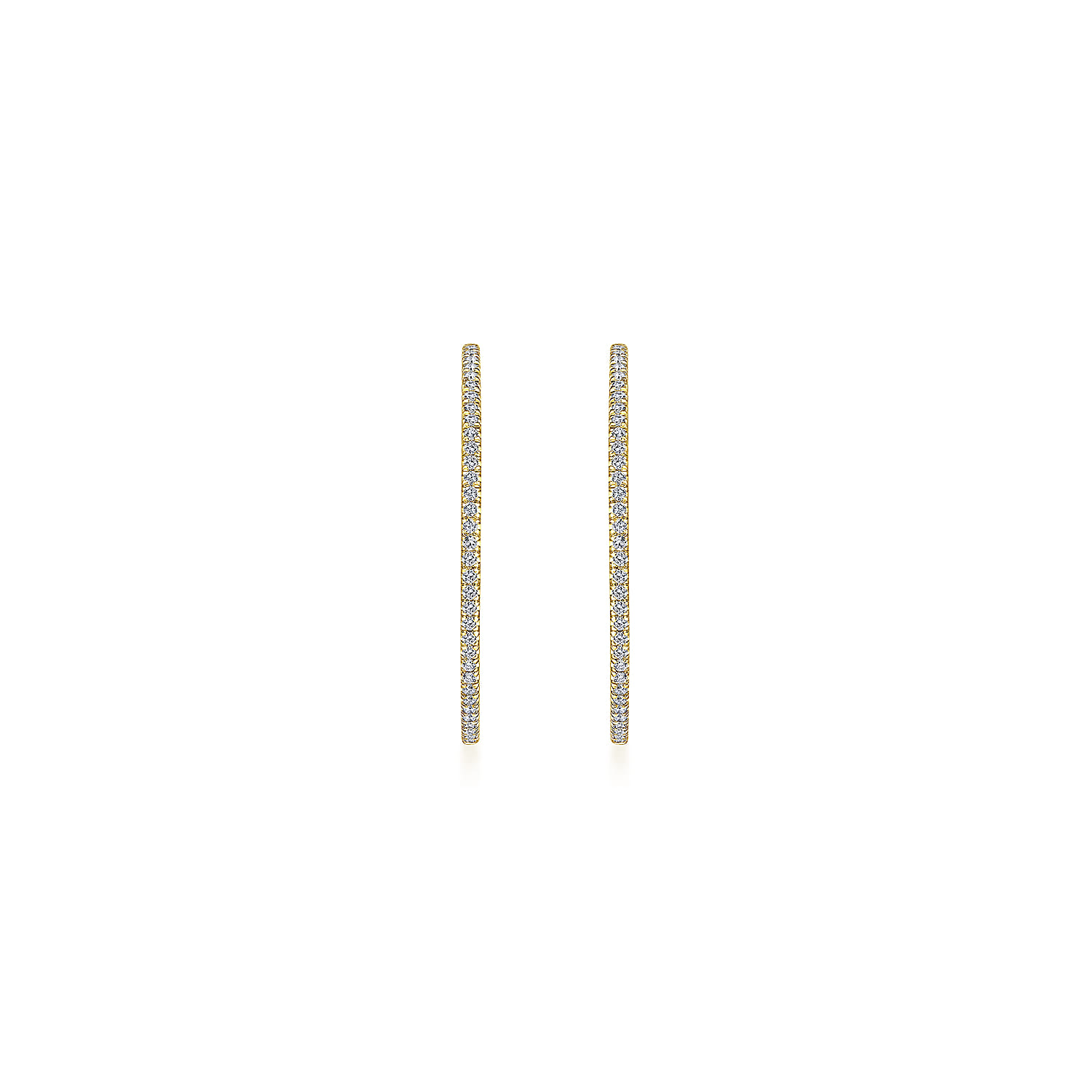 14K Yellow Gold French Pave 30mm Round Inside Out Diamond Hoop Earrings - 0.75 ct - Shot 3