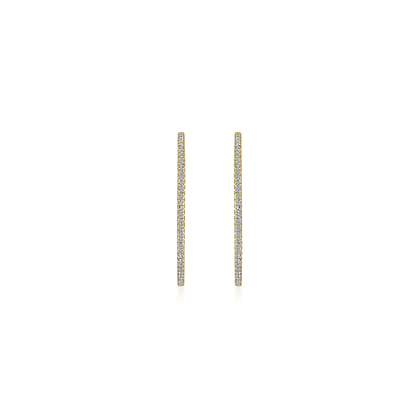 14K Yellow Gold French Pave 30mm Round Inside Out Diamond Hoop Earrings