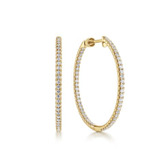 14K Yellow Gold French Pave 30mm Round Inside Out Diamond Hoop Earrings