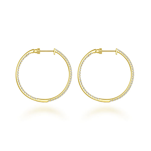 14K Yellow Gold French Pave 30mm Round Inside Out Diamond Hoop Earrings - 1 ct - Shot 2