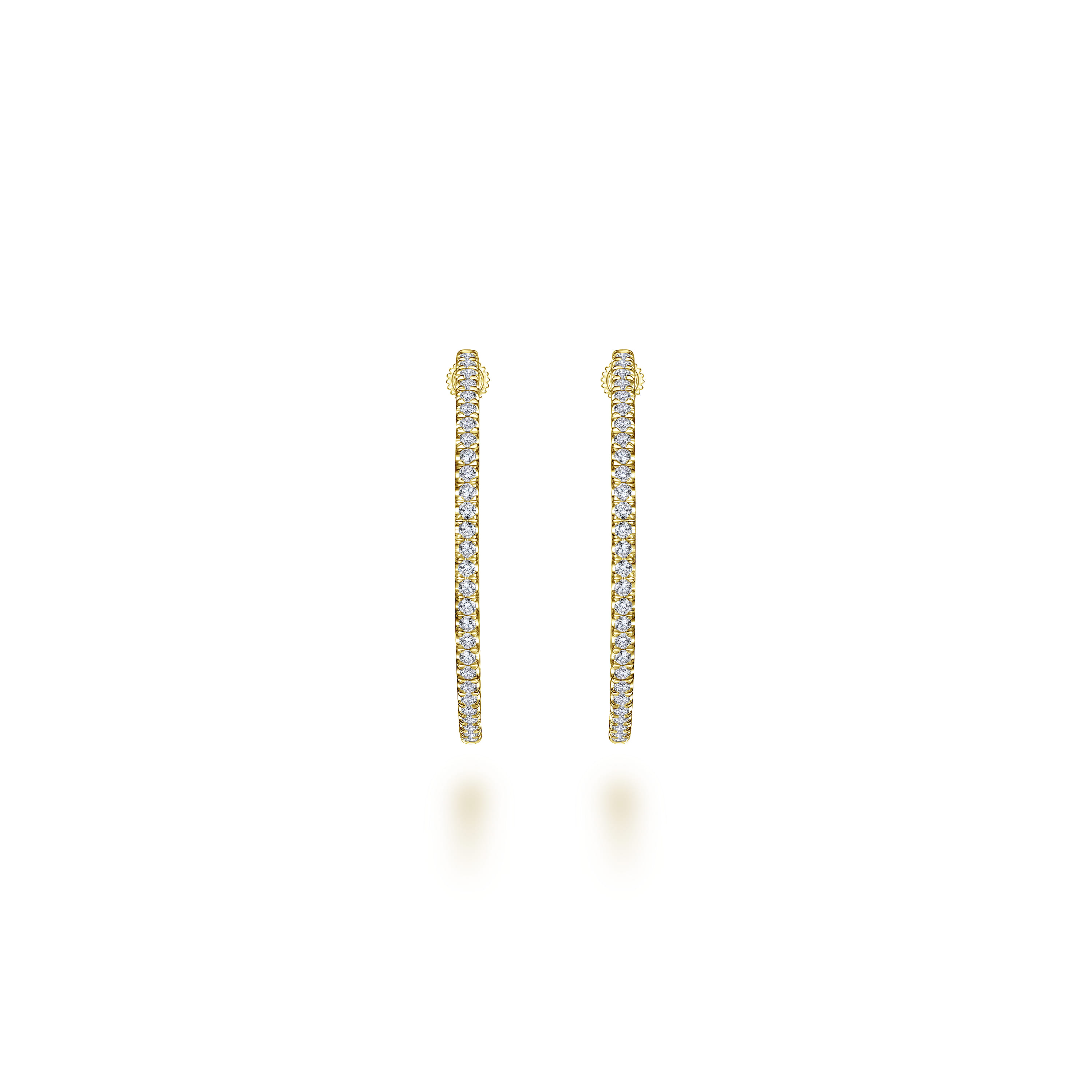 14K Yellow Gold French Pave 30mm Round Inside Out Diamond Hoop Earrings - 1 ct - Shot 3