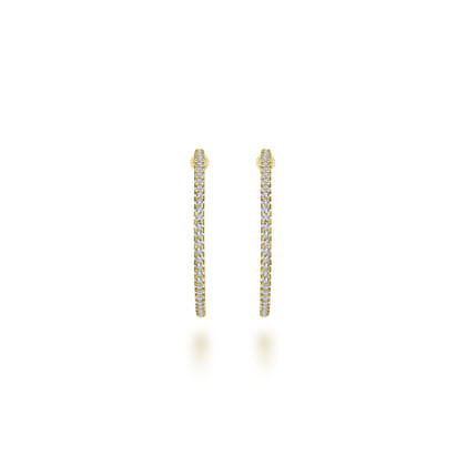 14K Yellow Gold French Pave 30mm Round Inside Out Diamond Hoop Earrings