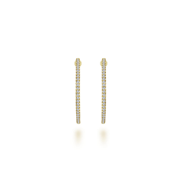 14K Yellow Gold French Pave 30mm Round Inside Out Diamond Hoop Earrings - 1 ct - Shot 3
