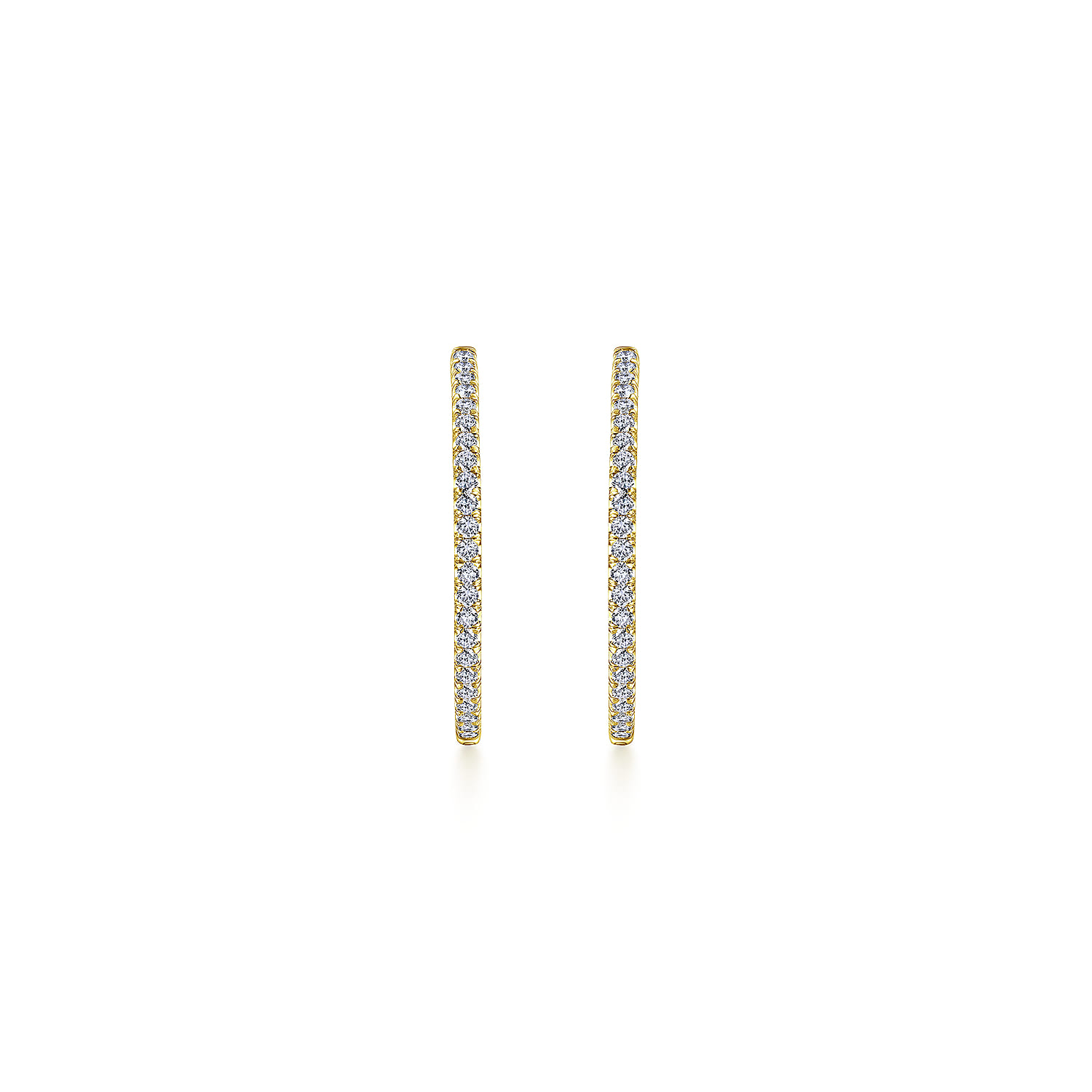 14K Yellow Gold French Pave 30mm Round Inside Out Diamond Hoop Earrings - 1.45 ct - Shot 3