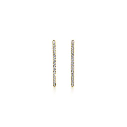 14K Yellow Gold French Pave 30mm Round Inside Out Diamond Hoop Earrings