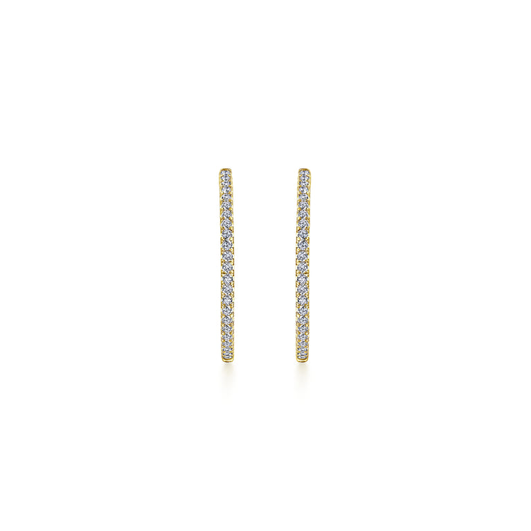 14K Yellow Gold French Pave 30mm Round Inside Out Diamond Hoop Earrings - 1.45 ct - Shot 3