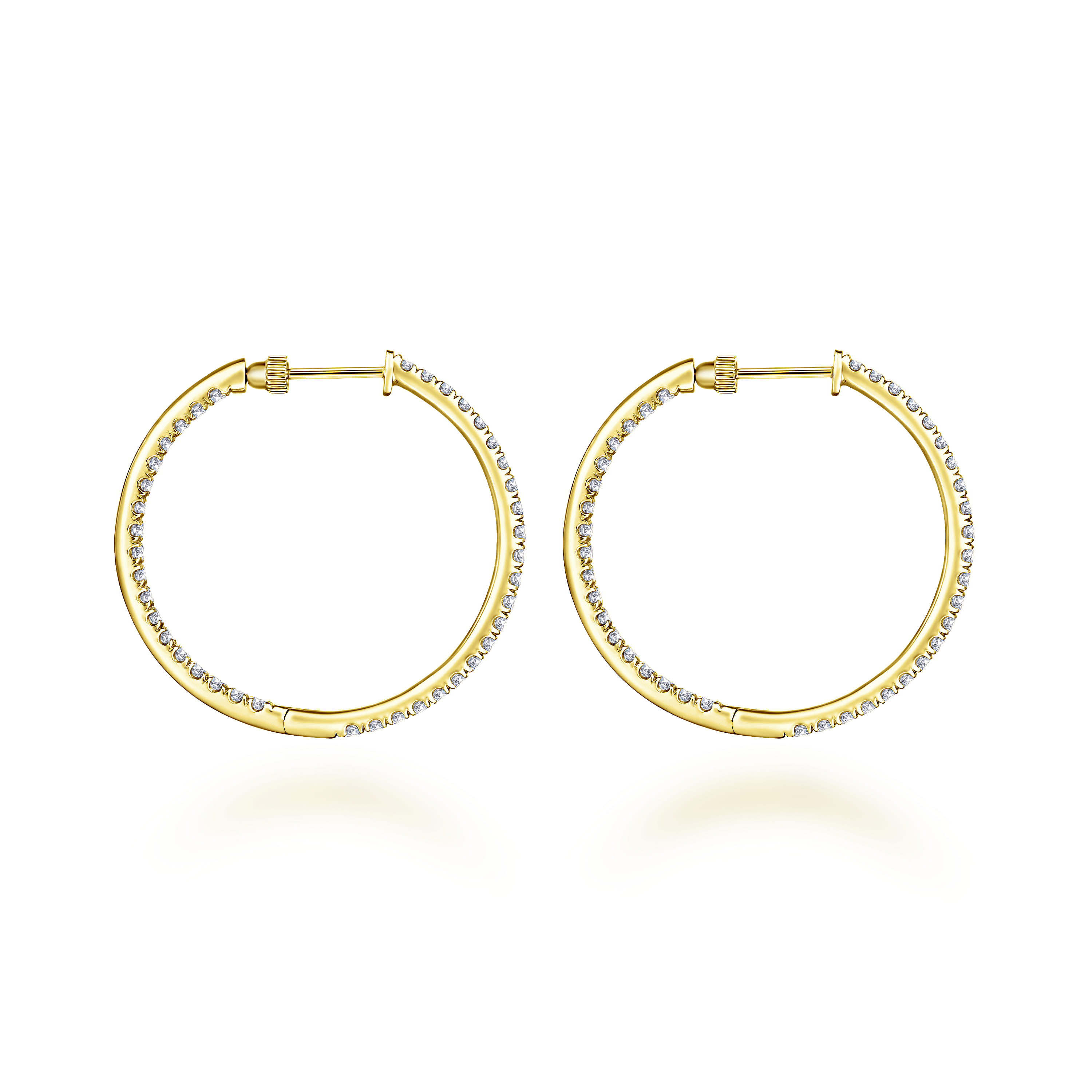 14K Yellow Gold French Pave 30mm Round Inside Out Diamond Hoop Earrings - 1.9 ct - Shot 2