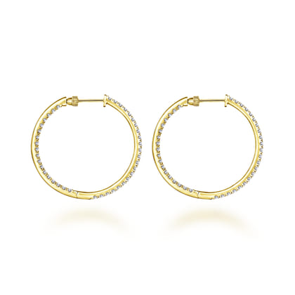 14K Yellow Gold French Pave 30mm Round Inside Out Diamond Hoop Earrings