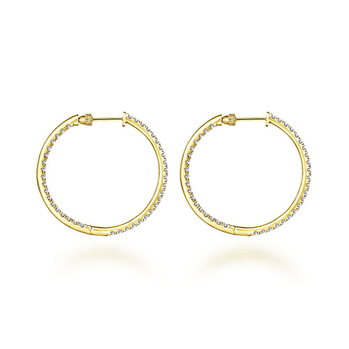 14K Yellow Gold French Pave 30mm Round Inside Out Diamond Hoop Earrings - 1.9 ct - Shot 2