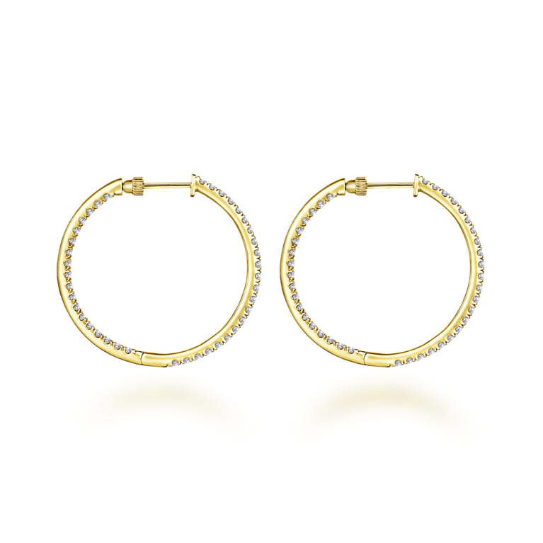 14K Yellow Gold French Pave 30mm Round Inside Out Diamond Hoop Earrings - 1.9 ct - Shot 2