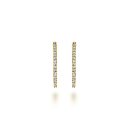 14K Yellow Gold French Pave 30mm Round Inside Out Diamond Hoop Earrings