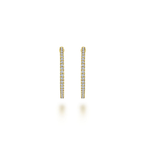 14K Yellow Gold French Pave 30mm Round Inside Out Diamond Hoop Earrings - 1.9 ct - Shot 3