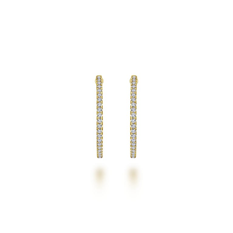 14K Yellow Gold French Pave 30mm Round Inside Out Diamond Hoop Earrings - 1.9 ct - Shot 3