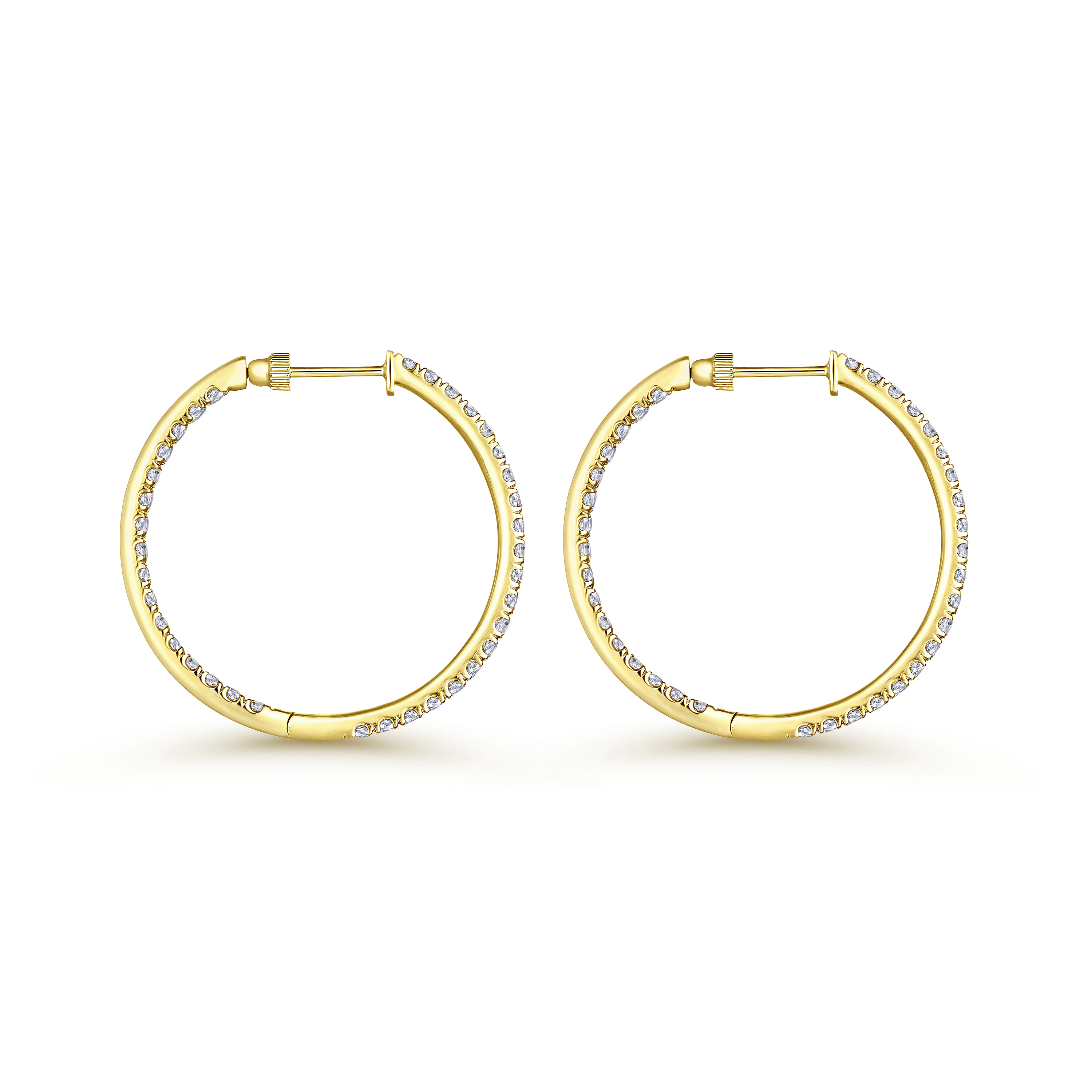 14K Yellow Gold French Pave 30mm Round Inside Out Diamond Hoop Earrings - 2.4 ct - Shot 2