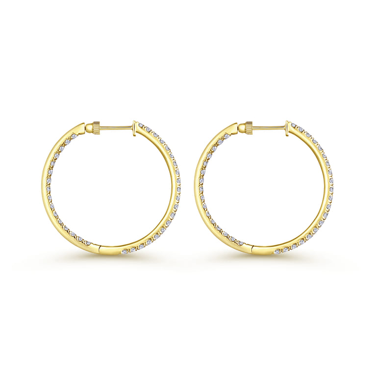 14K Yellow Gold French Pave 30mm Round Inside Out Diamond Hoop Earrings - 2.4 ct - Shot 2