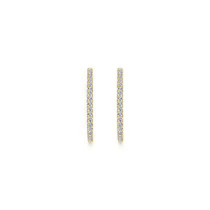 14K Yellow Gold French Pave 30mm Round Inside Out Diamond Hoop Earrings