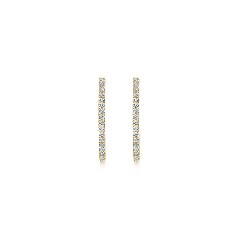 14K Yellow Gold French Pave 30mm Round Inside Out Diamond Hoop Earrings - 2.4 ct - Shot 3
