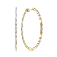 14K Yellow Gold French Pave 40mm Round Inside Out Diamond Hoop Earrings
