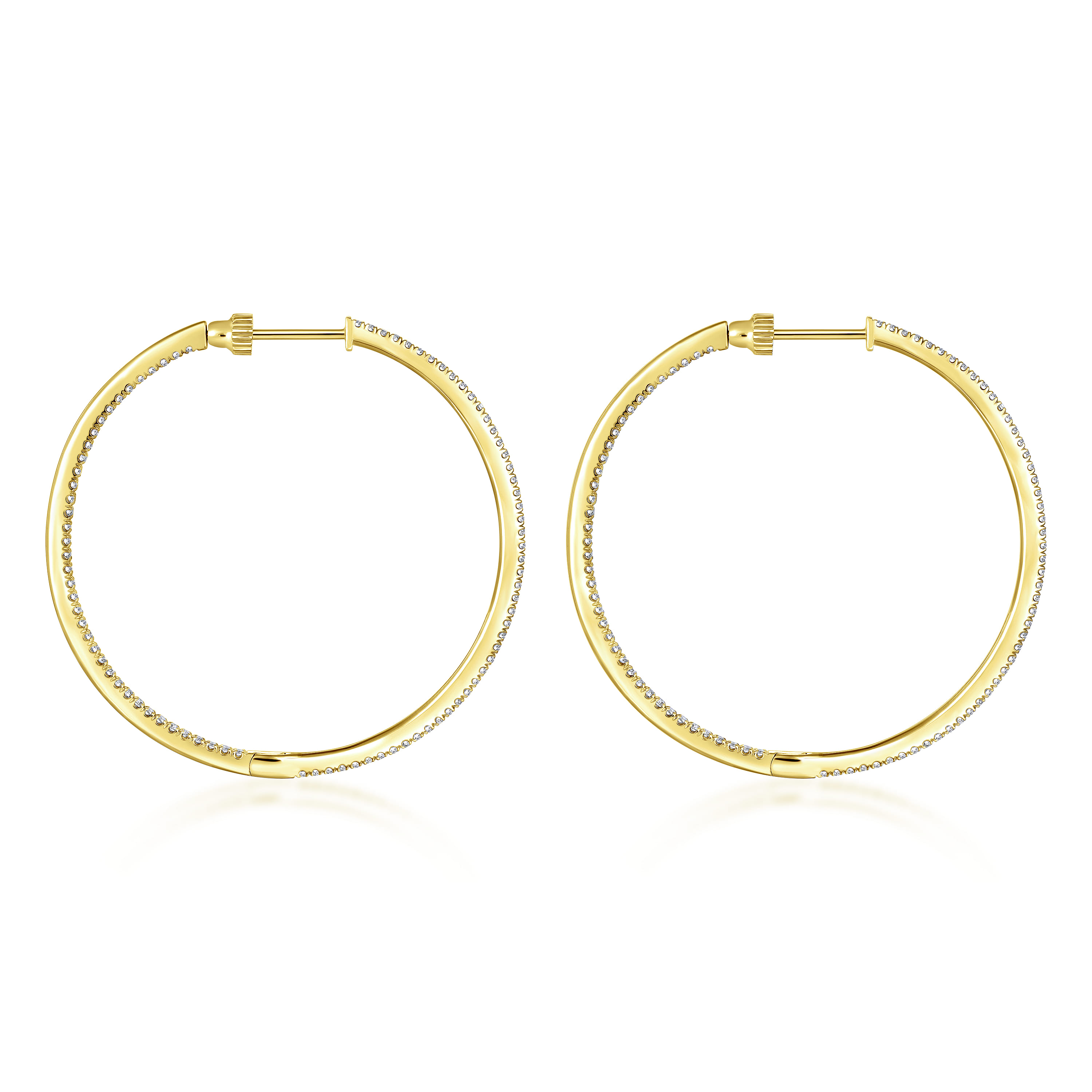 14K Yellow Gold French Pave 40mm Round Inside Out Diamond Hoop Earrings - 1.05 ct - Shot 2