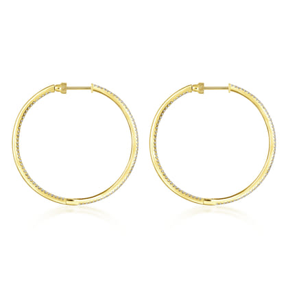 14K Yellow Gold French Pave 40mm Round Inside Out Diamond Hoop Earrings