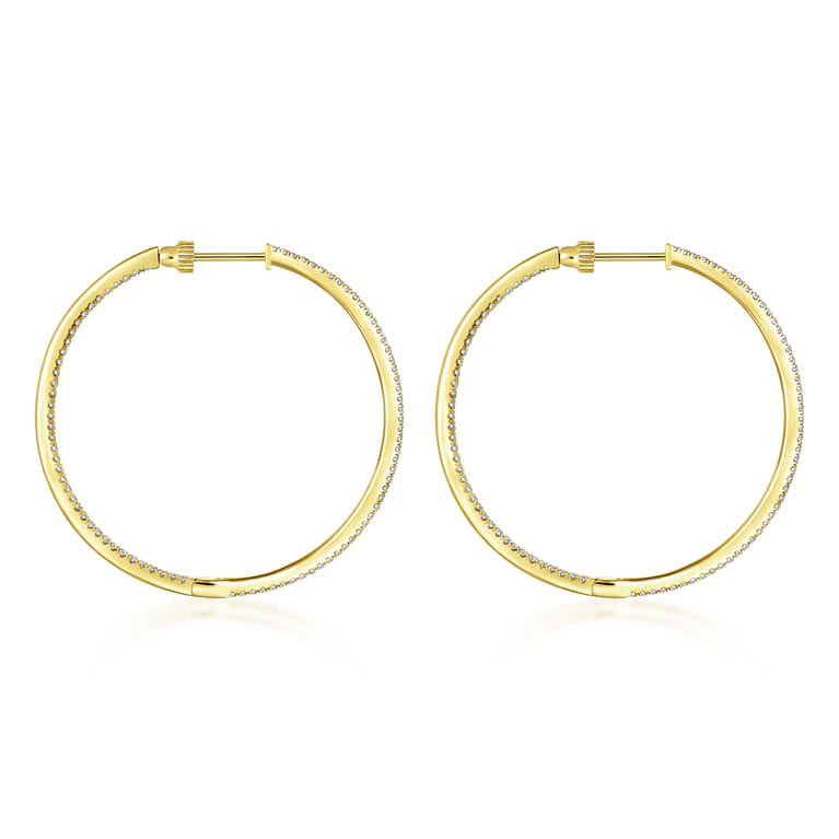 14K Yellow Gold French Pave 40mm Round Inside Out Diamond Hoop Earrings - 1.05 ct - Shot 2