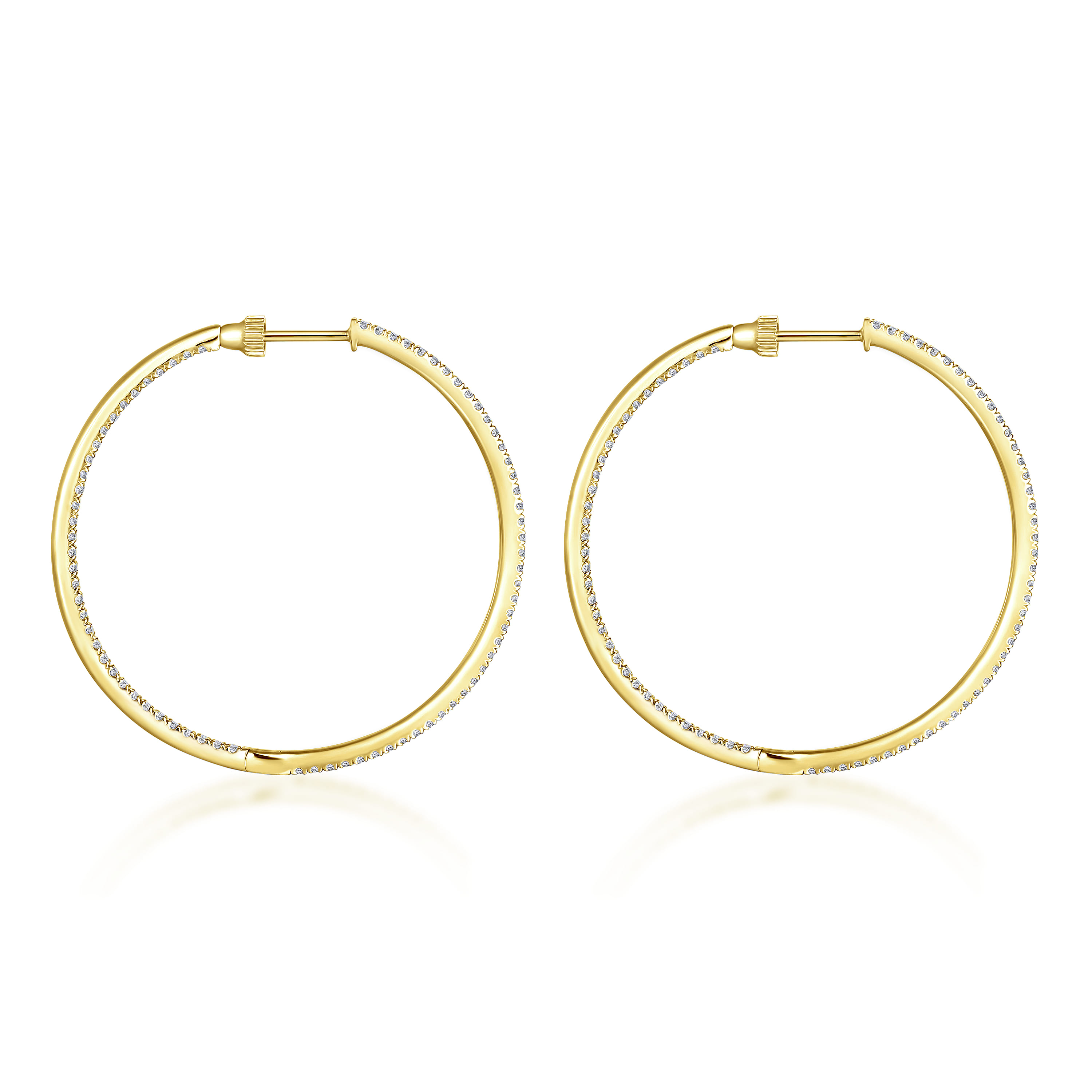 14K Yellow Gold French Pave 40mm Round Inside Out Diamond Hoop Earrings - 1.5 ct - Shot 2