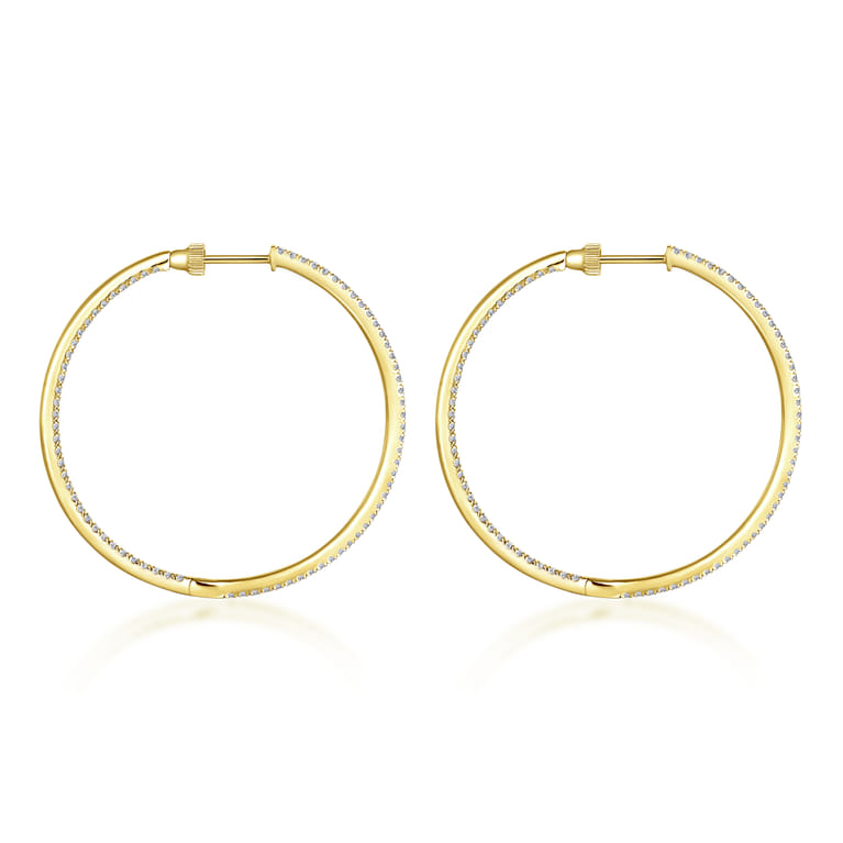 14K Yellow Gold French Pave 40mm Round Inside Out Diamond Hoop Earrings - 1.5 ct - Shot 2