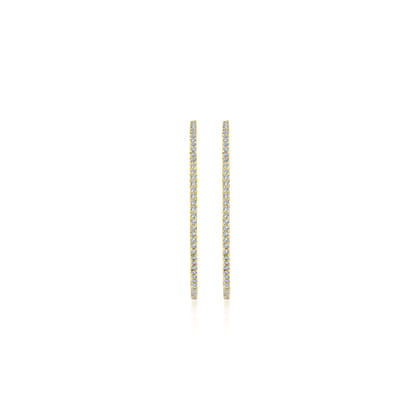 14K Yellow Gold French Pave 40mm Round Inside Out Diamond Hoop Earrings