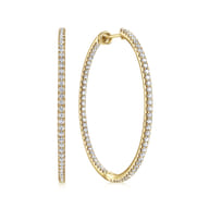 14K Yellow Gold French Pave 40mm Round Inside Out Diamond Hoop Earrings