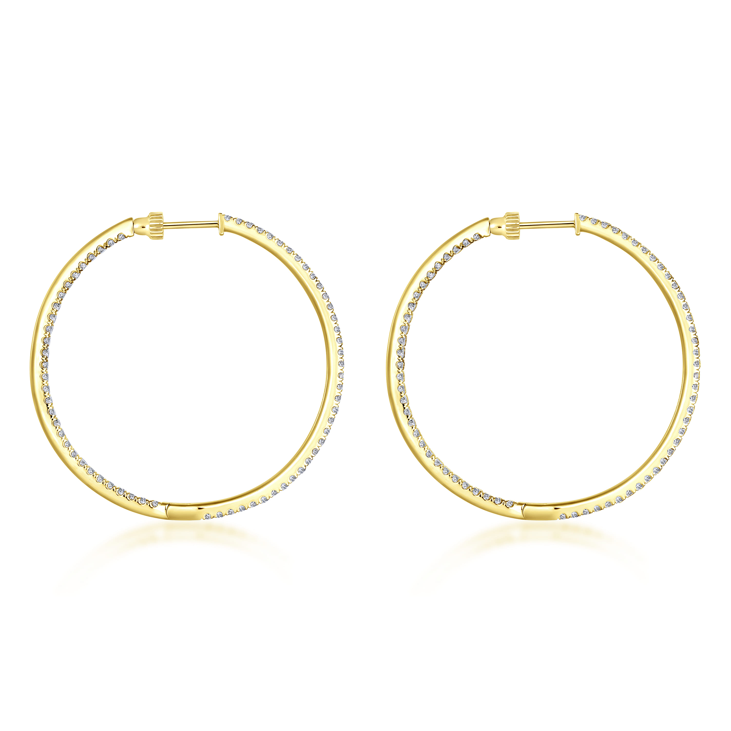 14K Yellow Gold French Pave 40mm Round Inside Out Diamond Hoop Earrings - 1.9 ct - Shot 2