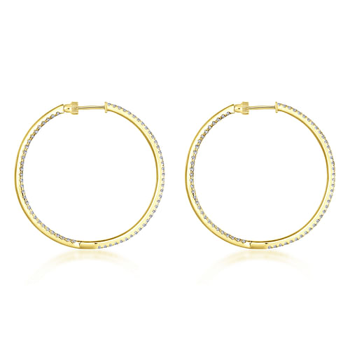 14K Yellow Gold French Pave 40mm Round Inside Out Diamond Hoop Earrings - 1.9 ct - Shot 2