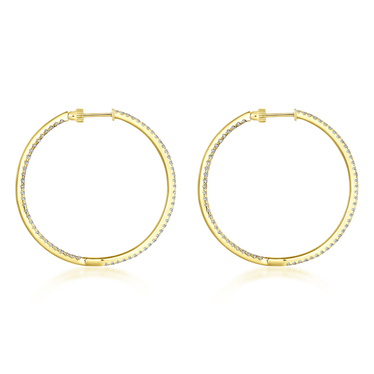 14K Yellow Gold French Pave 40mm Round Inside Out Diamond Hoop Earrings - 1.9 ct - Shot 2