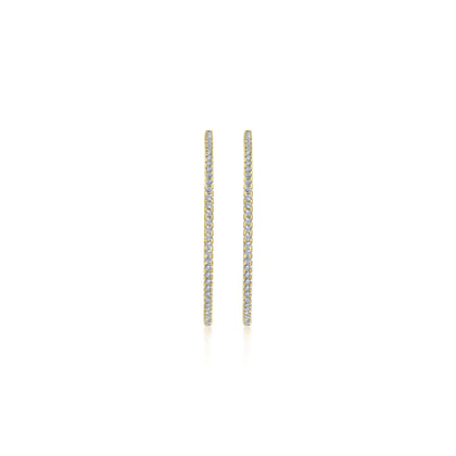 14K Yellow Gold French Pave 40mm Round Inside Out Diamond Hoop Earrings