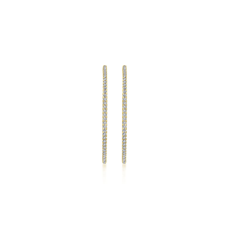 14K Yellow Gold French Pave 40mm Round Inside Out Diamond Hoop Earrings - 1.9 ct - Shot 3