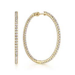 14K Yellow Gold French Pave 40mm Round Inside Out Diamond Hoop Earrings