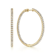 14K Yellow Gold French Pave 40mm Round Inside Out Diamond Hoop Earrings