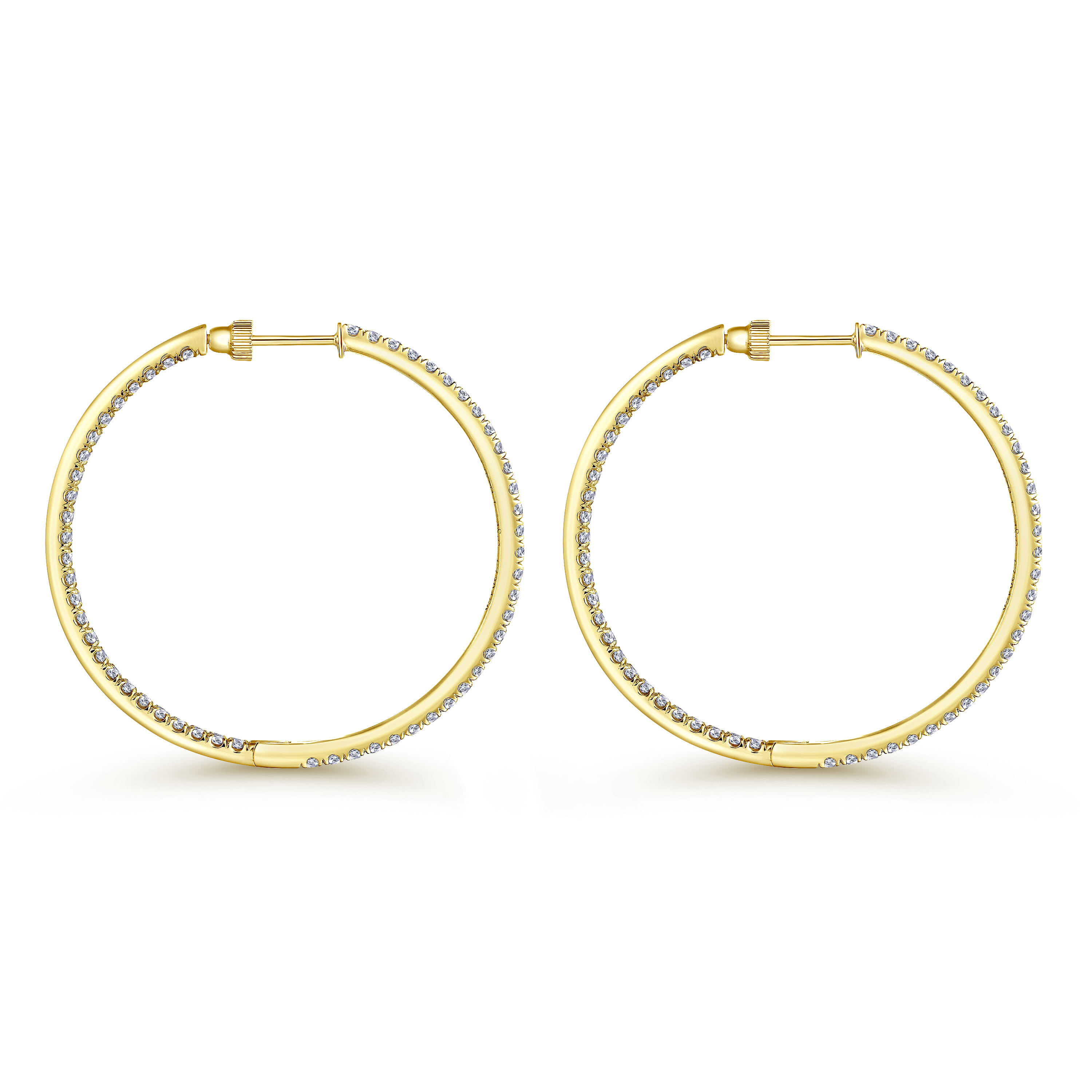 14K Yellow Gold French Pave 40mm Round Inside Out Diamond Hoop Earrings - 2.95 ct - Shot 2