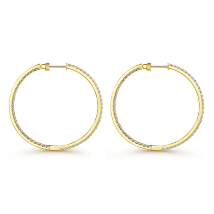 14K Yellow Gold French Pave 40mm Round Inside Out Diamond Hoop Earrings