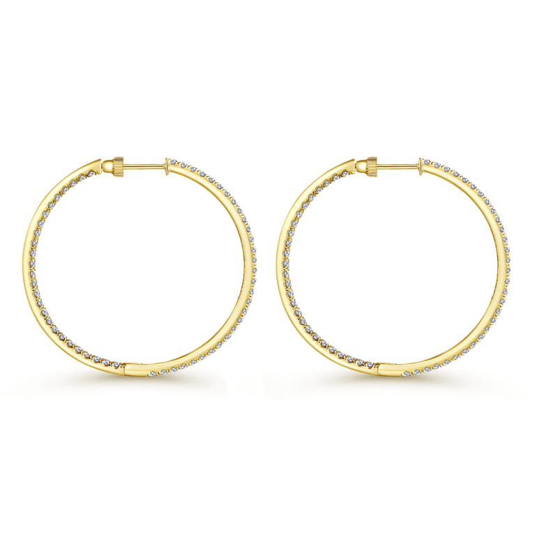 14K Yellow Gold French Pave 40mm Round Inside Out Diamond Hoop Earrings - 2.95 ct - Shot 2