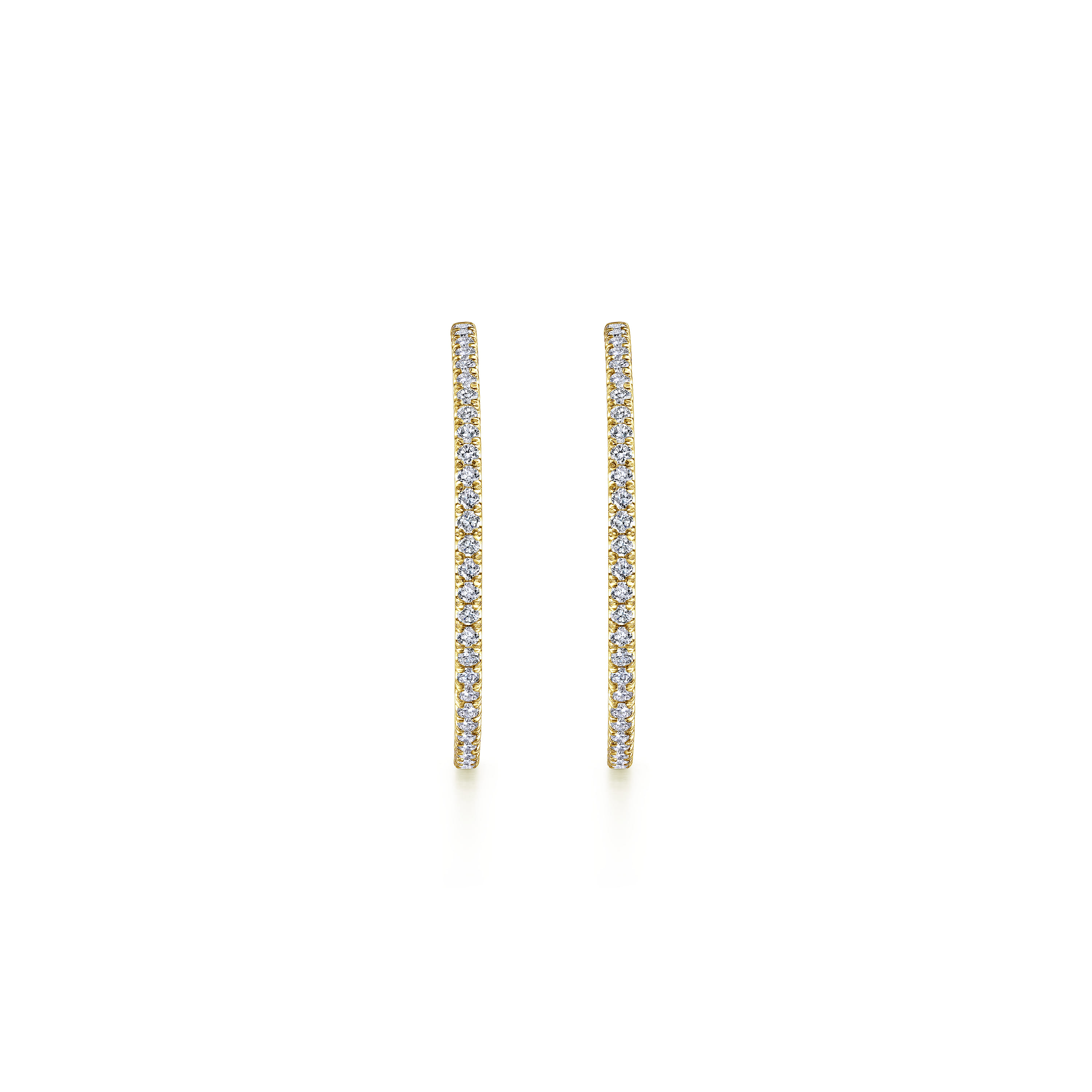 14K Yellow Gold French Pave 40mm Round Inside Out Diamond Hoop Earrings - 2.95 ct - Shot 3