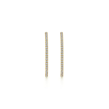 14K Yellow Gold French Pave 40mm Round Inside Out Diamond Hoop Earrings