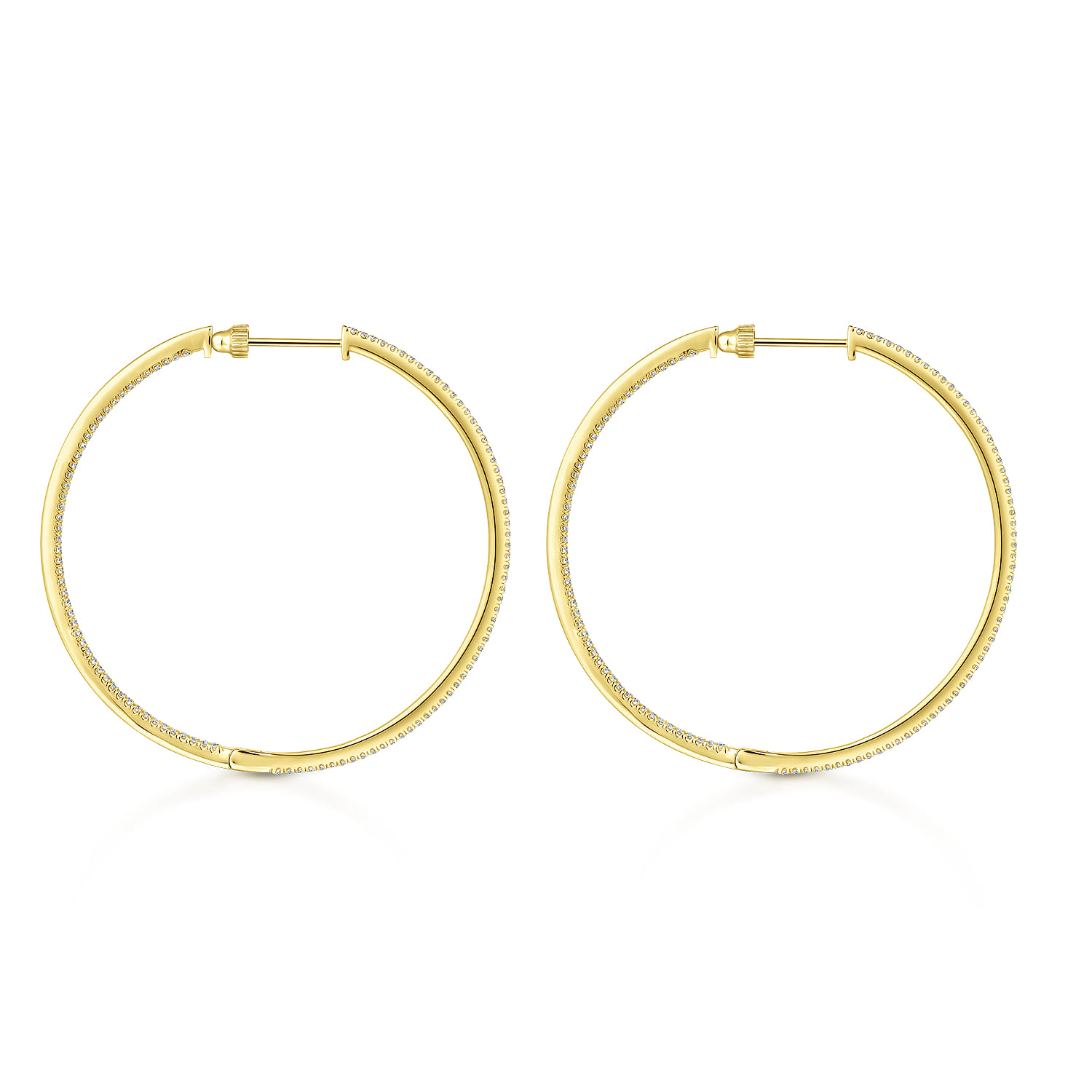 14K Yellow Gold French Pave 50mm Round Inside Out Diamond Classic Hoop Earrings - 1.3 ct - Shot 2