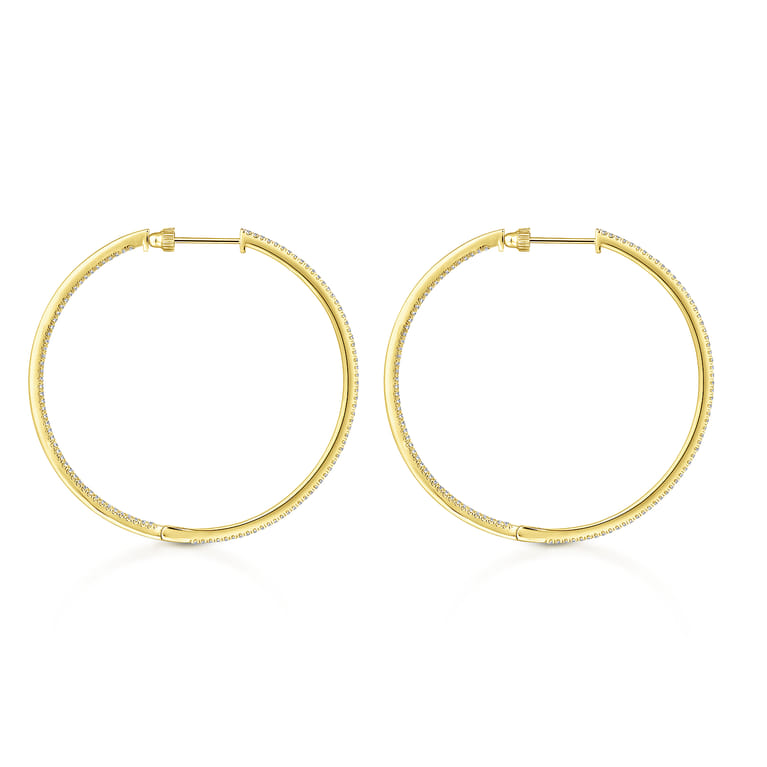 14K Yellow Gold French Pave 50mm Round Inside Out Diamond Classic Hoop Earrings - 1.3 ct - Shot 2