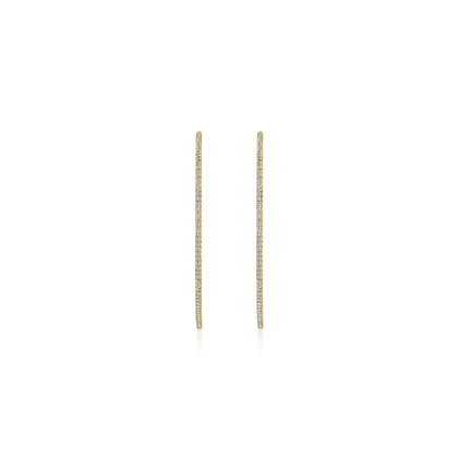 14K Yellow Gold French Pave 50mm Round Inside Out Diamond Classic Hoop Earrings