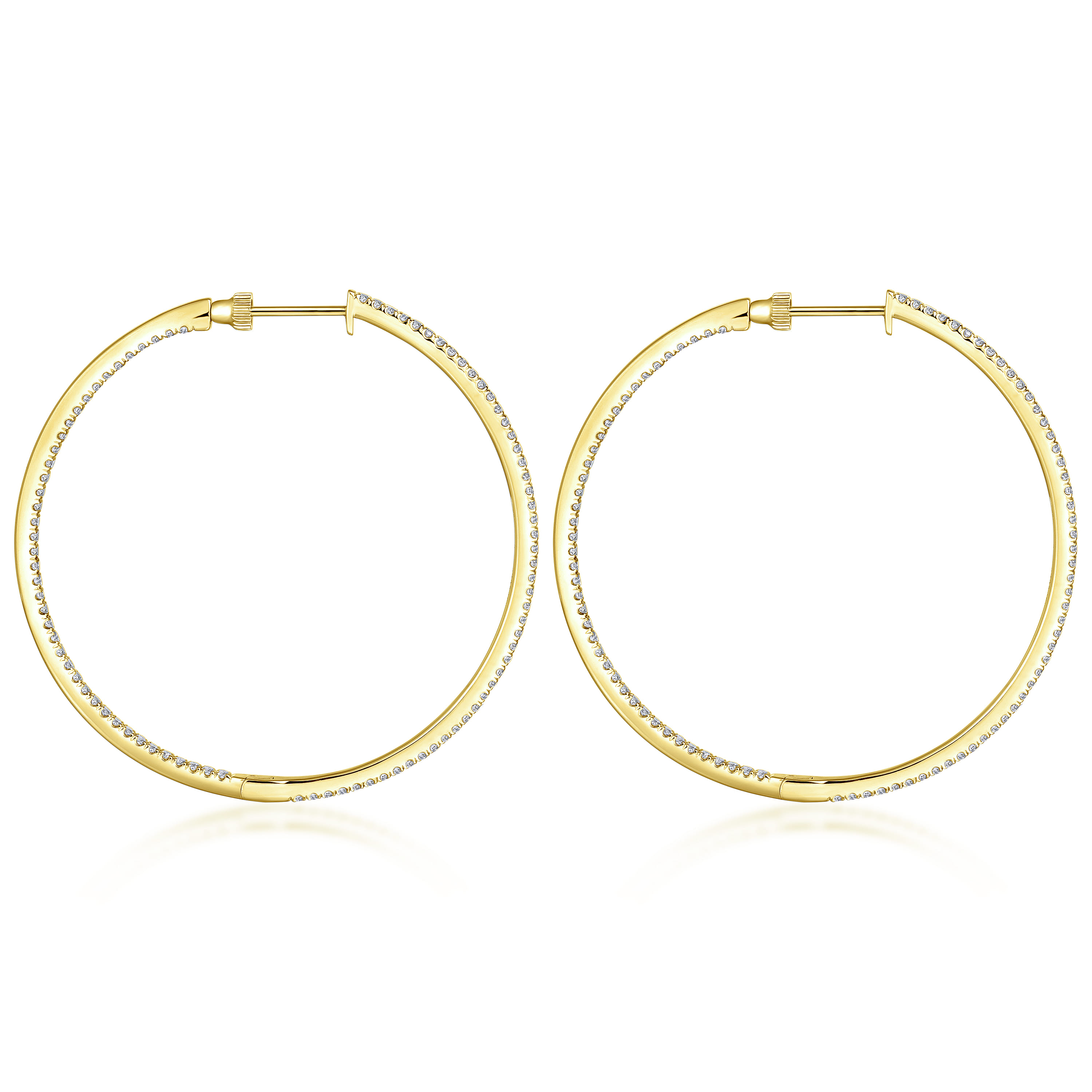 14K Yellow Gold French Pave 50mm Round Inside Out Diamond Hoop Earrings - 1.9 ct - Shot 2