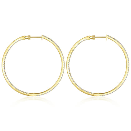 14K Yellow Gold French Pave 50mm Round Inside Out Diamond Hoop Earrings