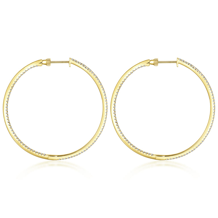 14K Yellow Gold French Pave 50mm Round Inside Out Diamond Hoop Earrings - 1.9 ct - Shot 2